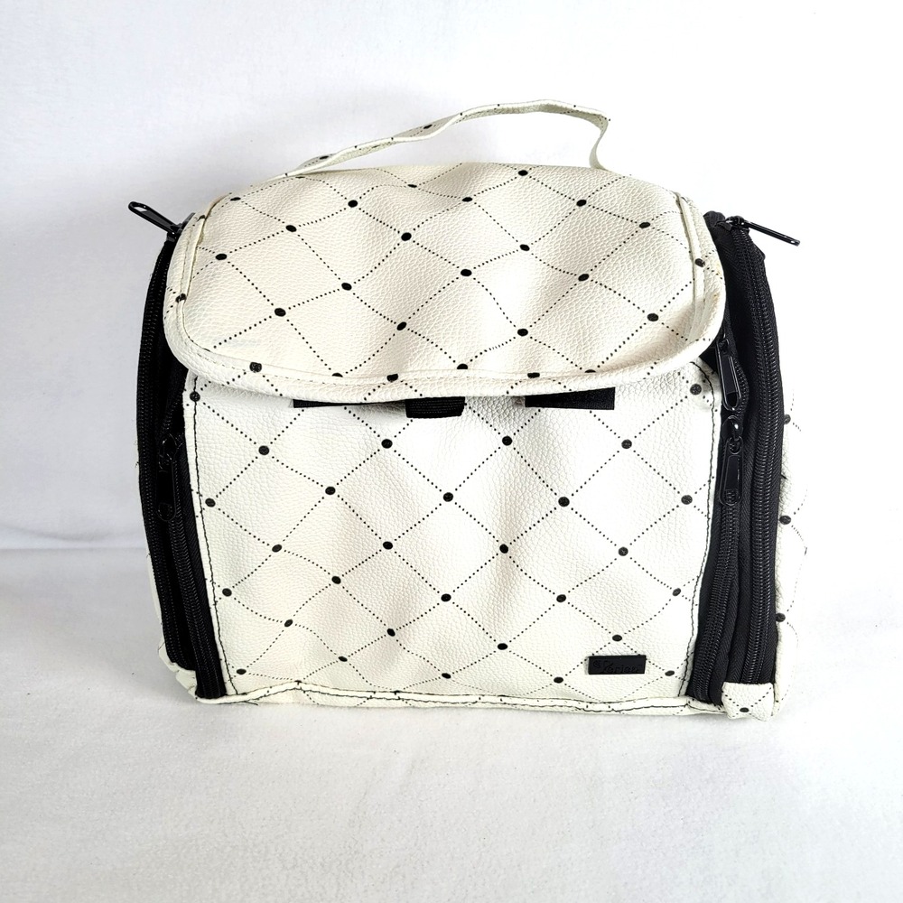 Periea Deluxe Womens Amelia Cosmetic Case Medium White Hanging Polka Dot Travel